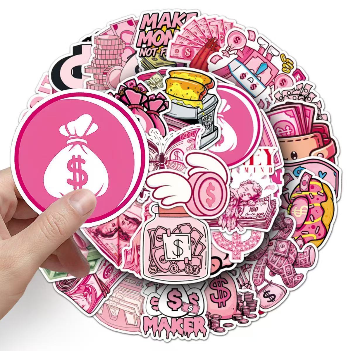 Travel Accessories Pink - 50 Adesivos de Moeda de Dólar